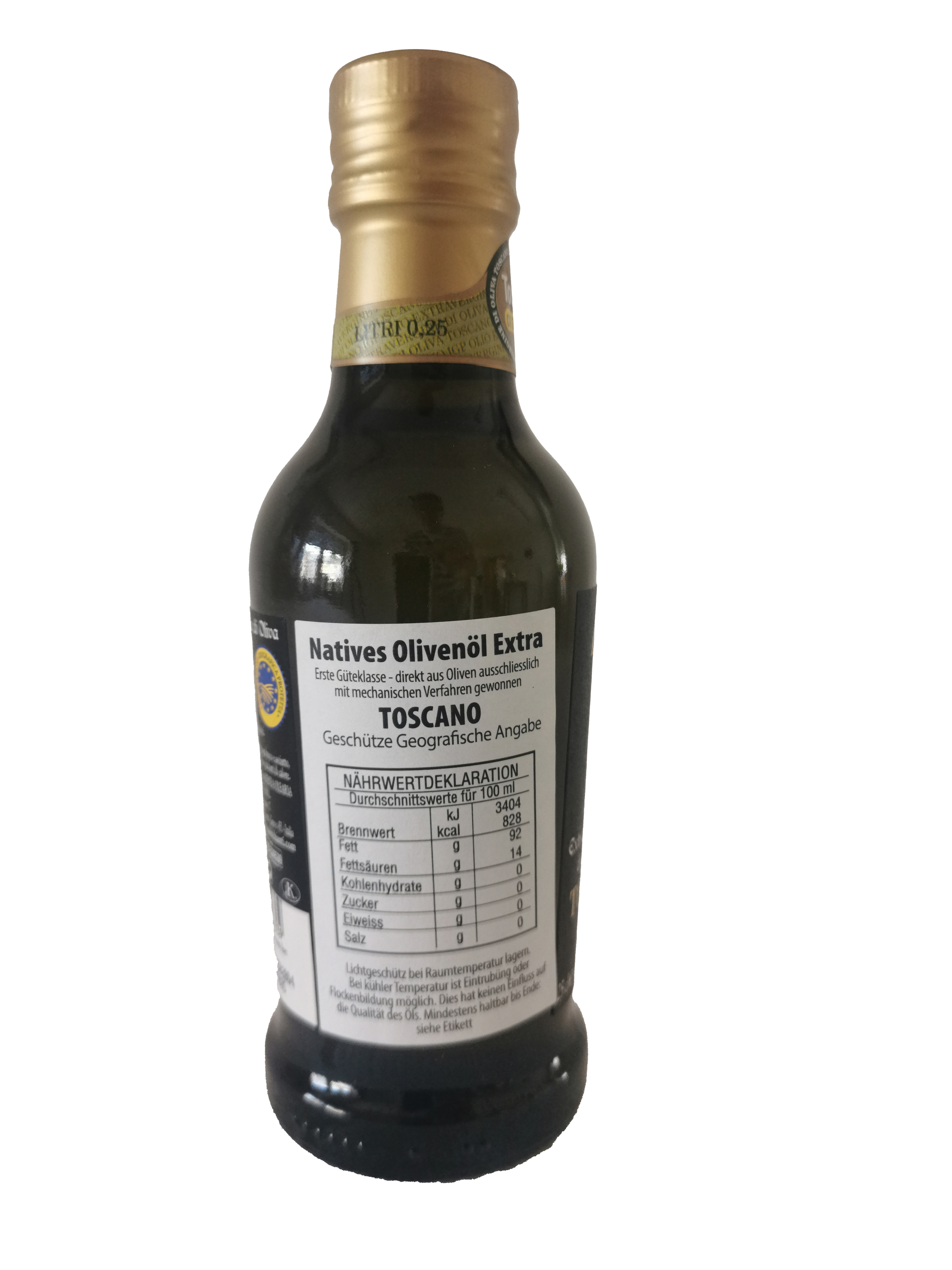 Olio Extra Vergine di Oliva Toscano IGP – 250 ml Deklaration